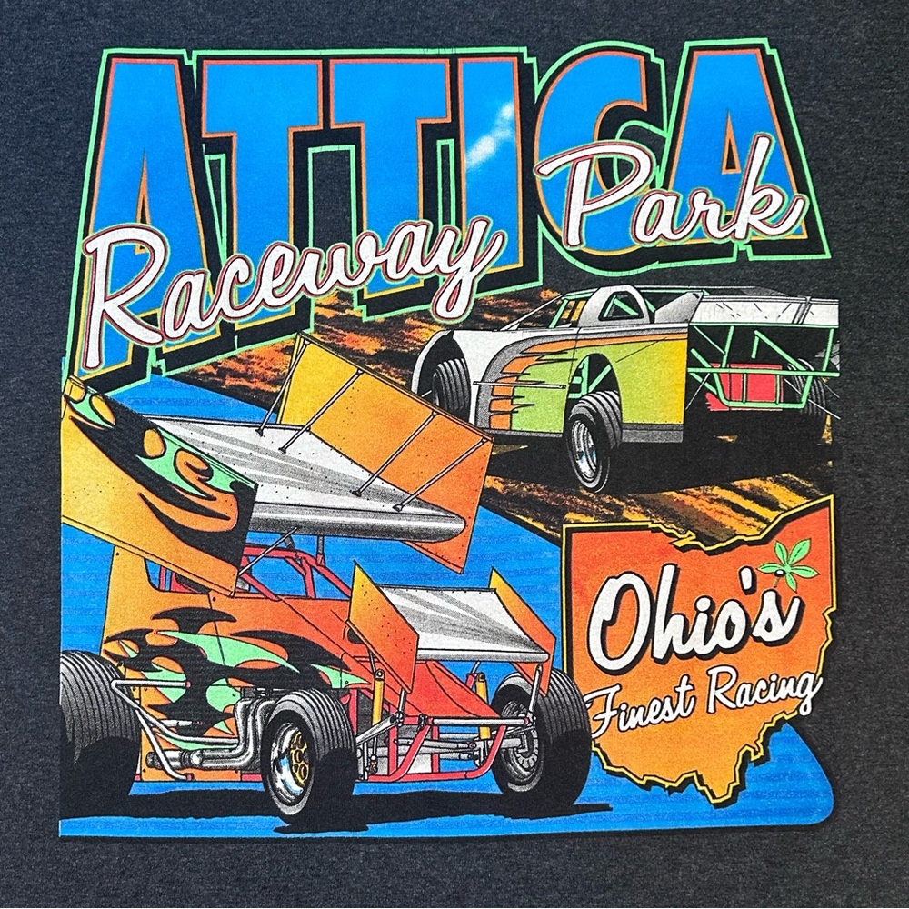 Vintage Attica Raceway Park Ohio Racing Graphic T Shirt Fruit of the Loom M - Picture 2 of 6